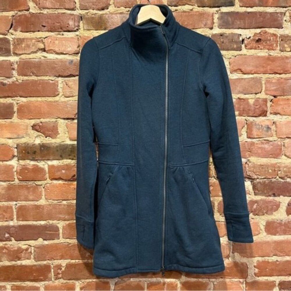 Athleta Long Peplum Soft Full Zip Jacket Heathered Teal XS Style 918928